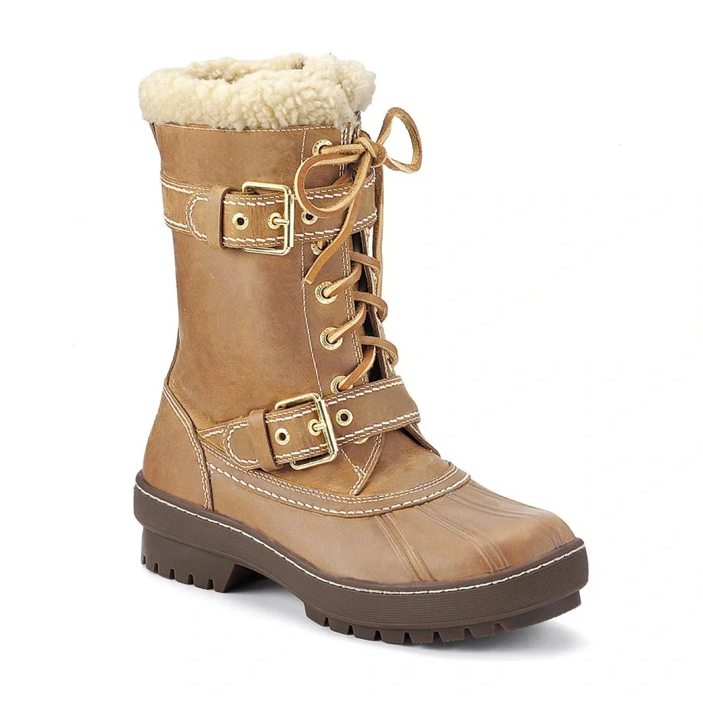 Sperry Saltwater Leather Duck Boot Faux Fur Cuff Size 7 A38